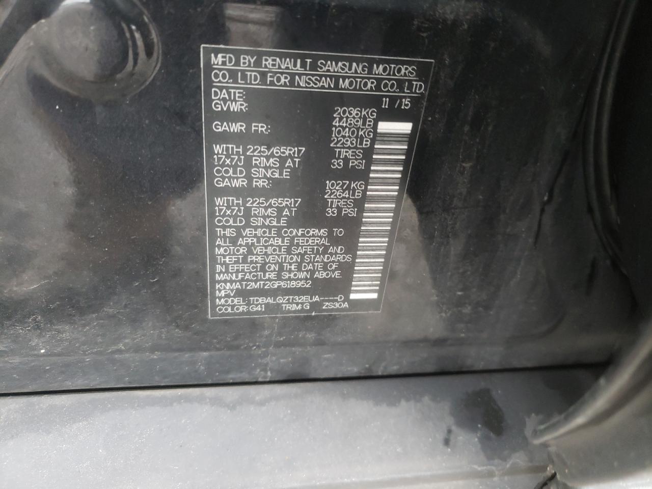 Photo 10 from auction – 2016 NISSAN ROGUE S with VIN KNMAT2MT2GP618952
