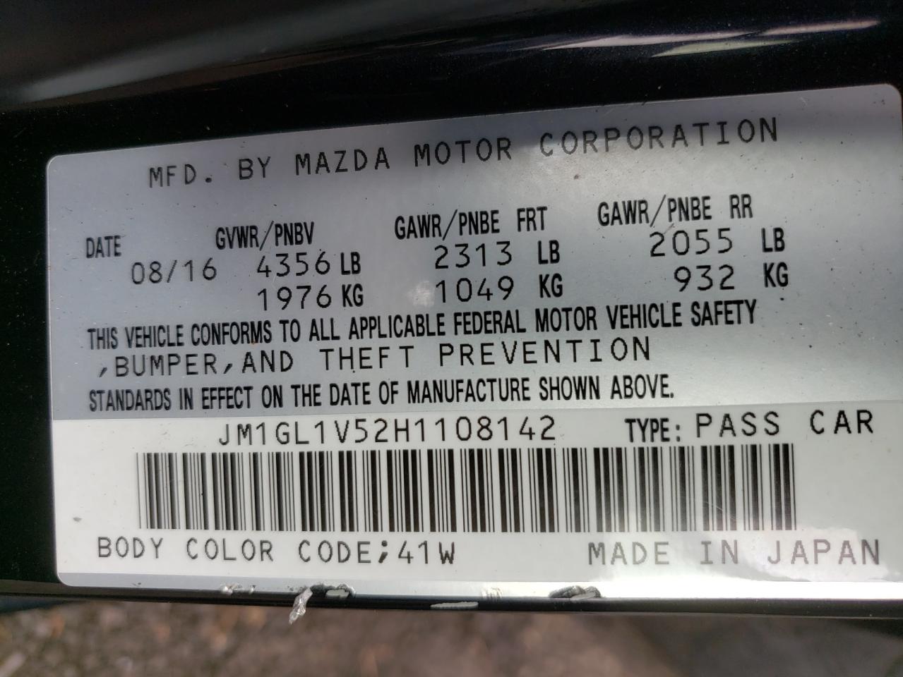 Zdjęcie 10 z aukcji – 2017 MAZDA 6 TOURING z VIN JM1GL1V52H1108142