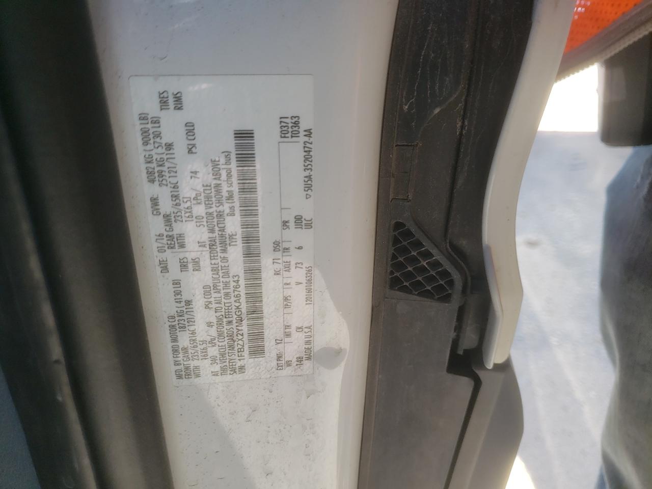 Photo 10 from auction – 2016 FORD TRANSIT T- with VIN 1FBZX2YM0GKA67643
