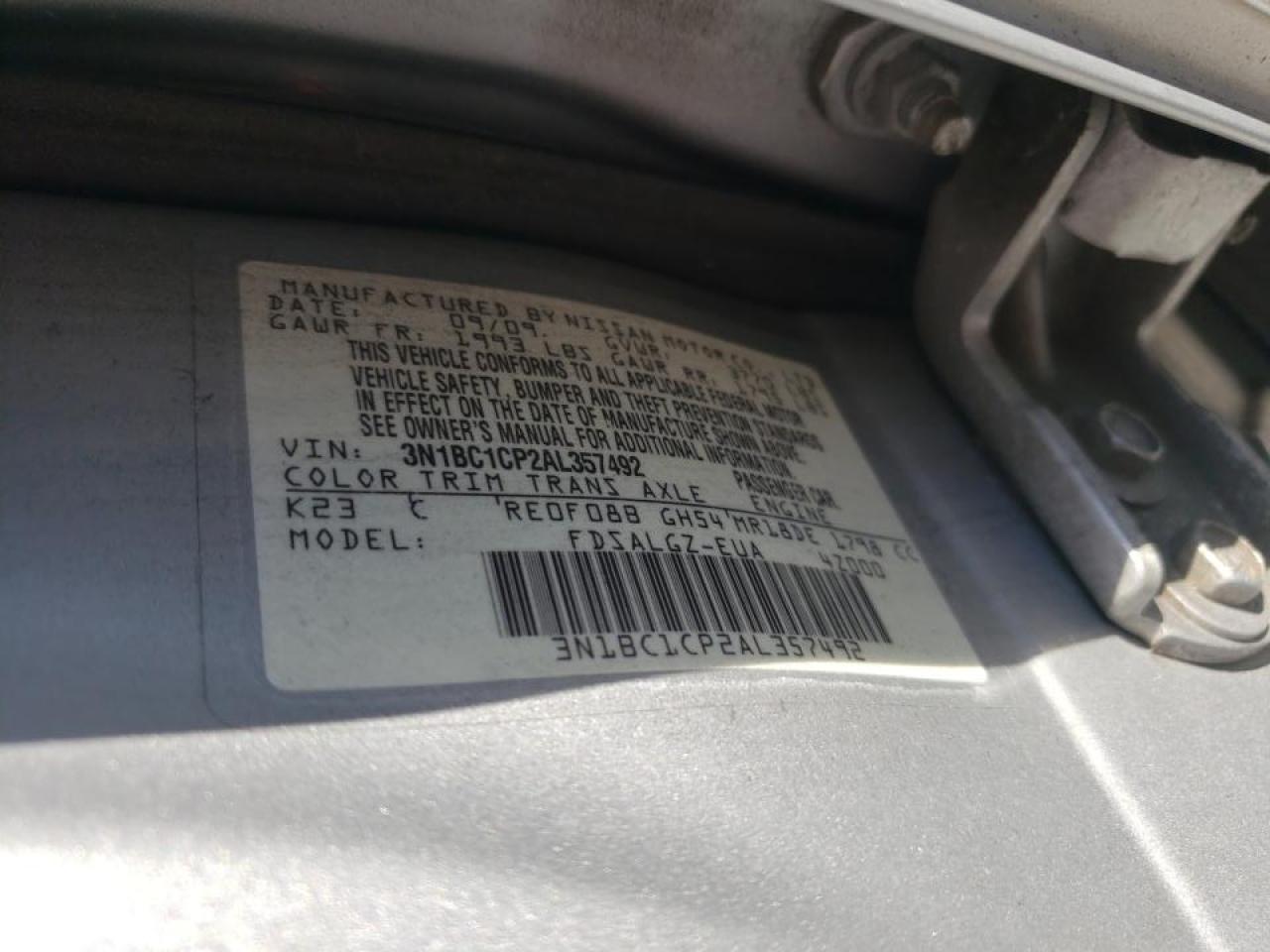 Photo 10 from auction – 2010 NISSAN VERSA with VIN 3N1BC1CP2AL357492
