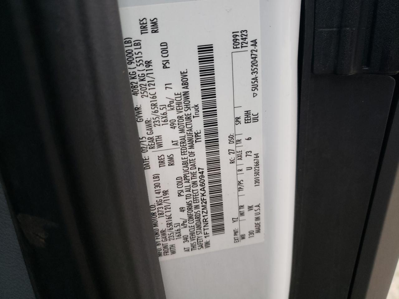 Photo 10 from auction – 2015 FORD TRANSIT T- with VIN 1FTNR1ZM2FKA60947