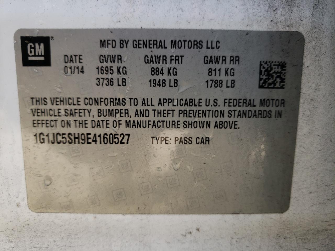 Photo 10 from auction – 2014 CHEVROLET SONIC with VIN 1G1JC5SH9E4160527
