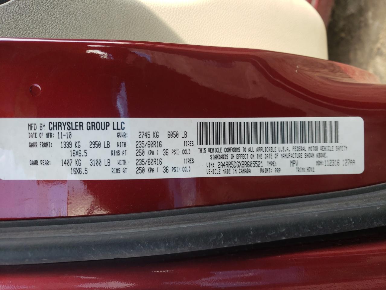 Photo 10 from auction – 2011 CHRYSLER TOWN & COU with VIN 2A4RR5DGXBR605521