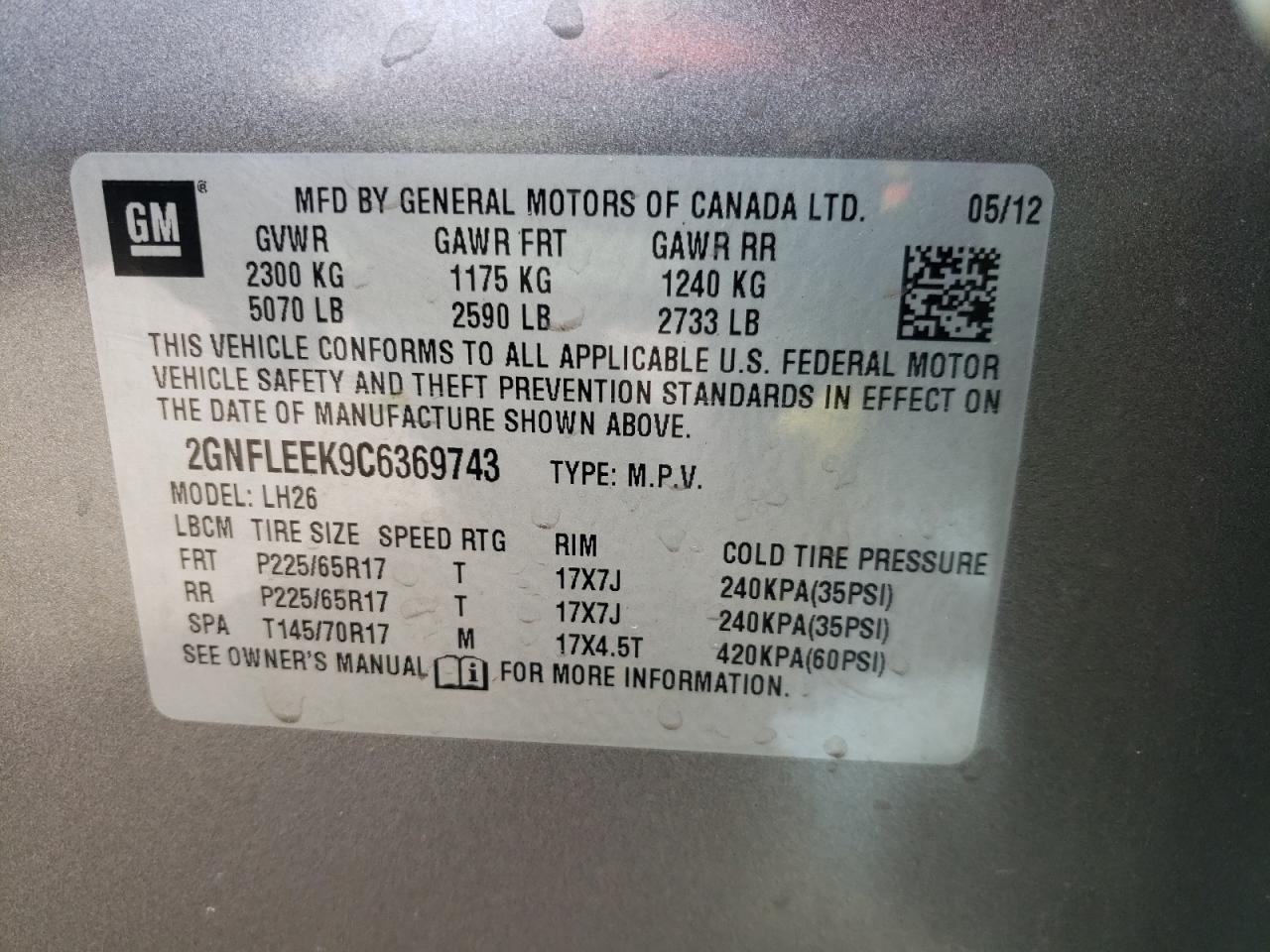 Photo 10 from auction – 2012 CHEVROLET EQUINOX LT with VIN 2GNFLEEK9C6369743