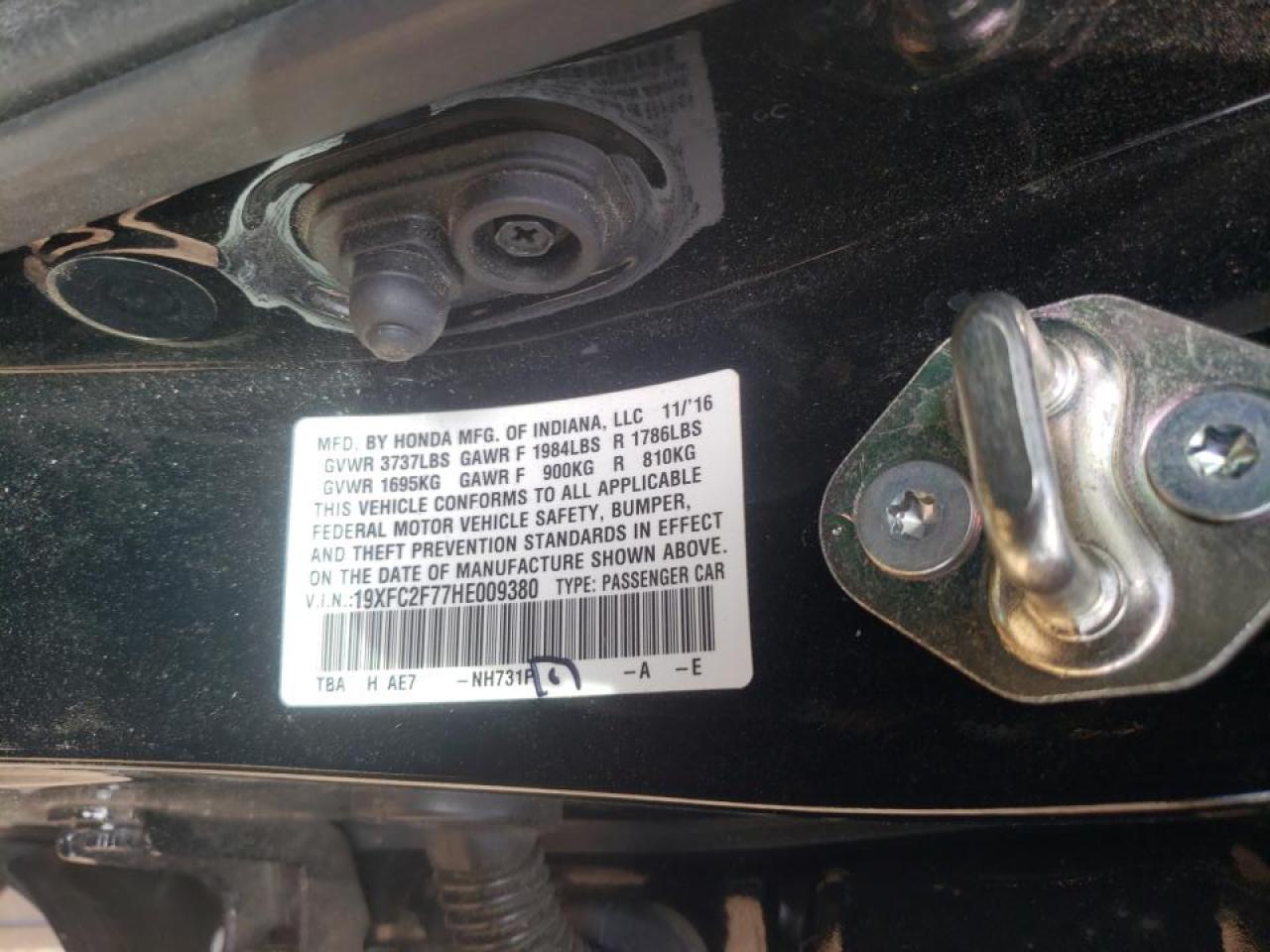 Zdjęcie 10 z aukcji – 2017 HONDA CIVIC EX z VIN 19XFC2F77HE009380