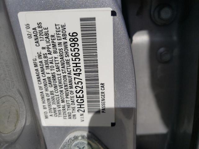 Photo 10 from auction – 2005 HONDA CIVIC EX with VIN 2HGES25745H565986
