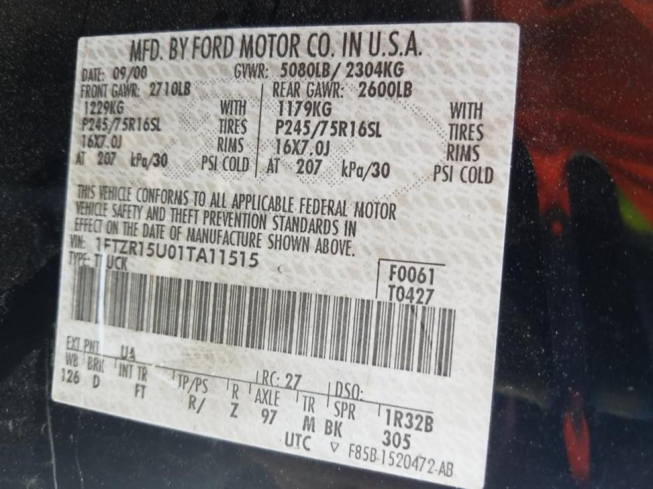Photo 10 from auction – 2001 FORD RANGER SUP with VIN 1FTZR15U01TA11515