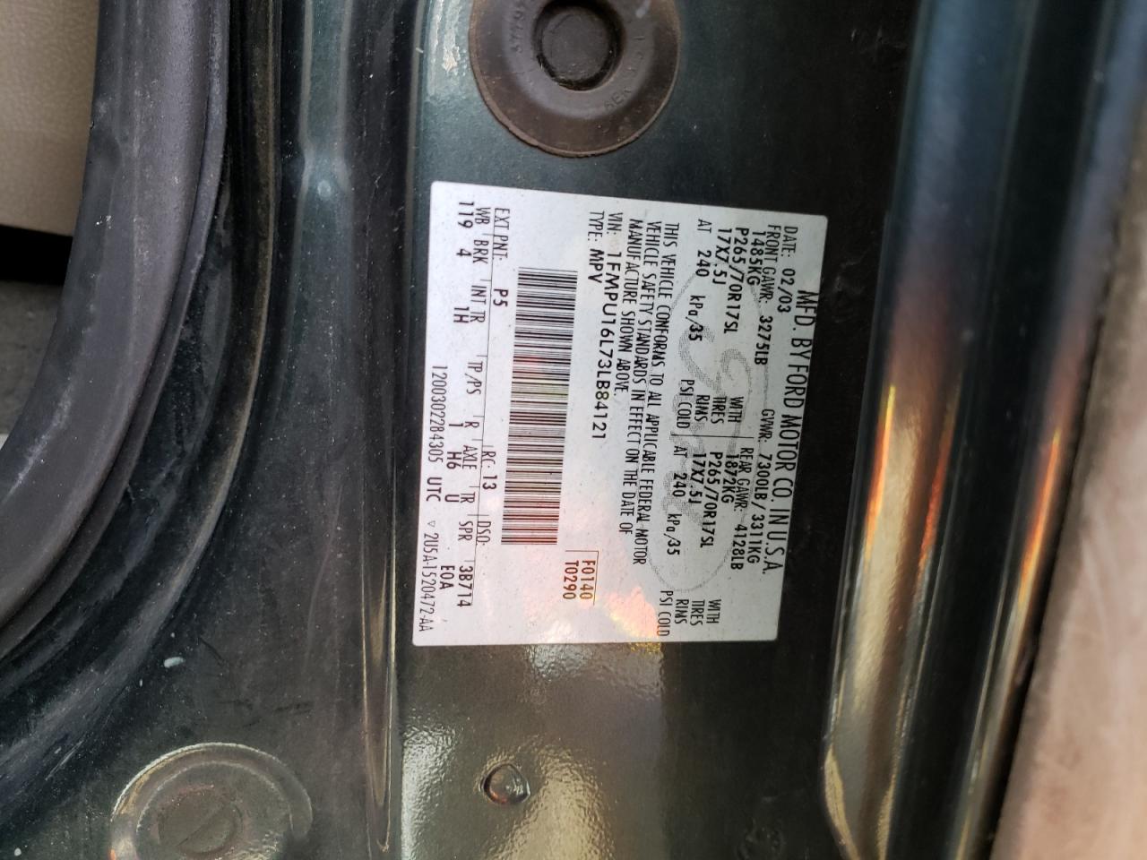 Photo 10 from auction – 2003 FORD EXPEDITION with VIN 1FMPU16L73LB84121
