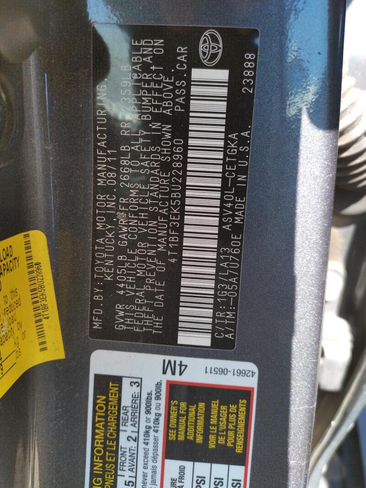 Photo 10 from auction – 2011 TOYOTA CAMRY BASE with VIN 4T1BF3EK5BU228960