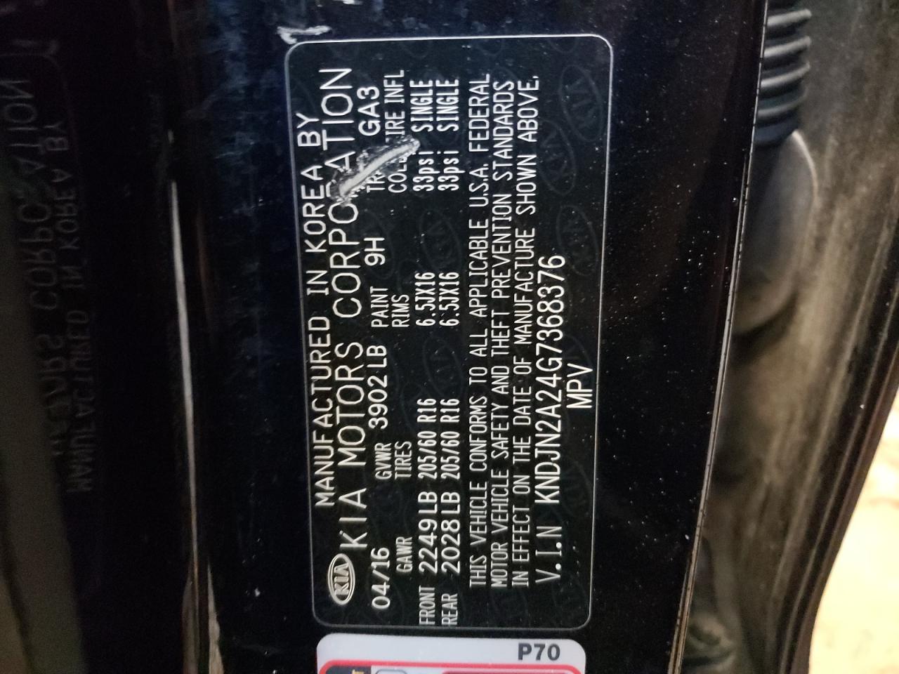 Photo 10 from auction – 2016 KIA SOUL with VIN KNDJN2A24G7368376