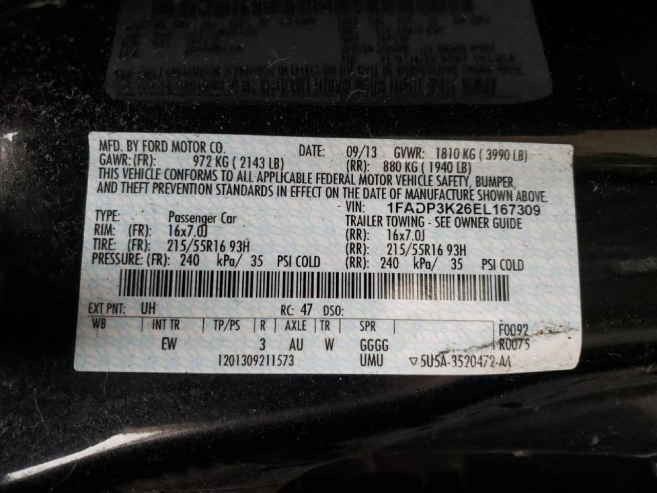 Photo 10 from auction – 2014 FORD FOCUS SE with VIN 1FADP3K26EL167309
