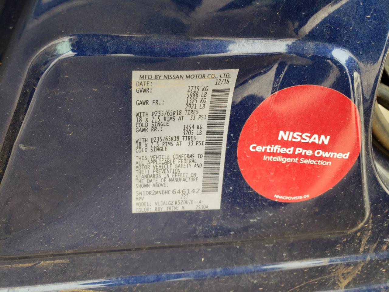 Photo 10 from auction – 2017 NISSAN PATHFINDER with VIN 5N1DR2MN6HC646142