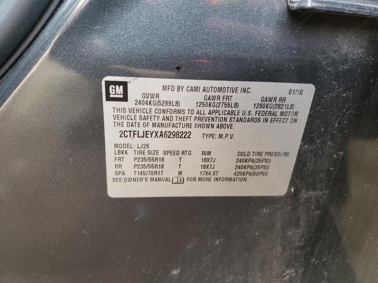 Photo 10 from auction – 2010 GMC TERRAIN SL with VIN 2CTFLJEYXA6298222
