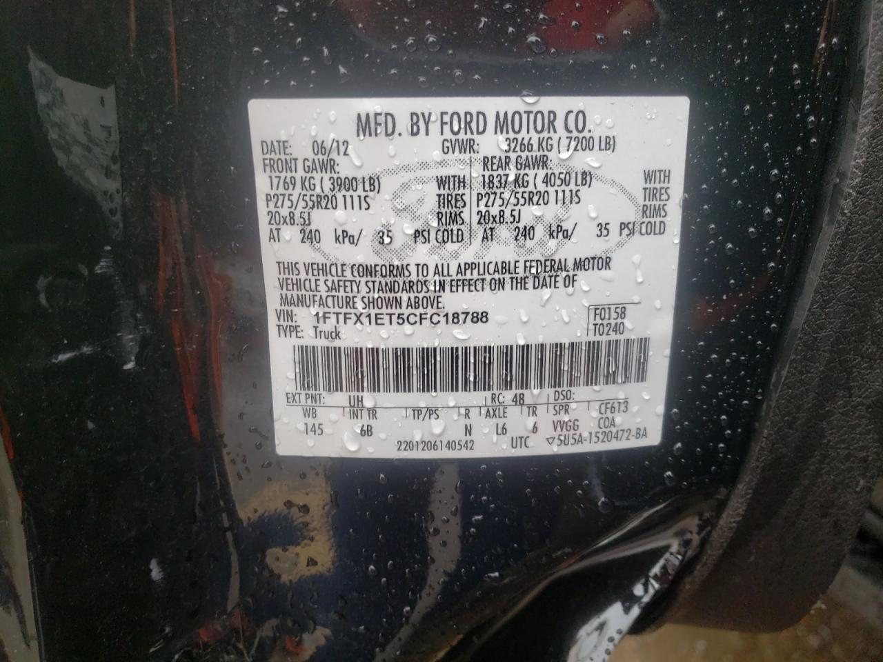 Photo 10 from auction – 2012 FORD F150 SUPER with VIN 1FTFX1ET5CFC18788