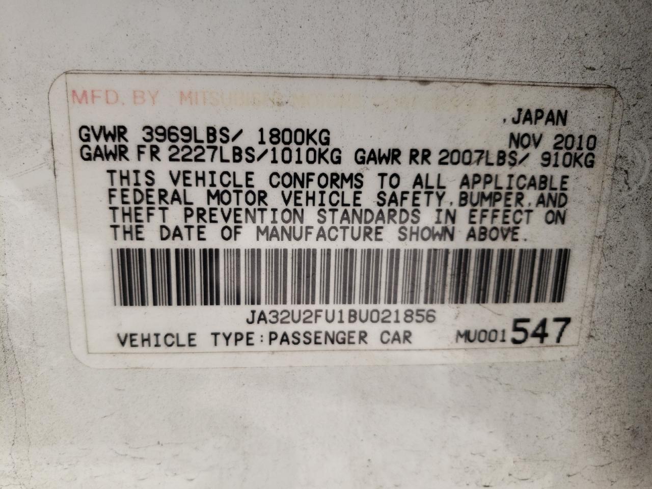 Photo 10 from auction – 2011 MITSUBISHI LANCER ES/ with VIN JA32U2FU1BU021856