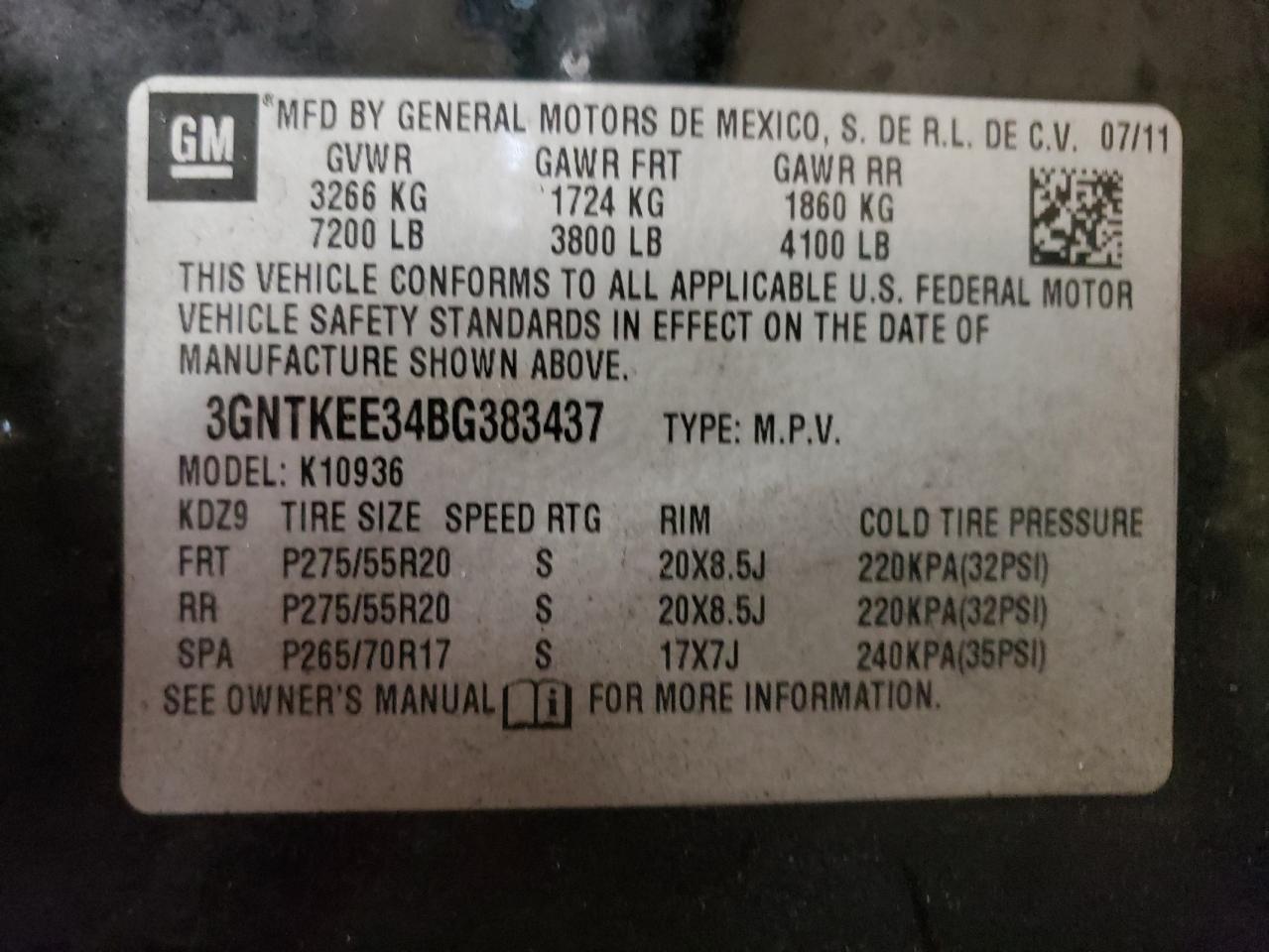 Zdjęcie 10 z aukcji – 2011 CHEVROLET AVALANCHE z VIN 3GNTKEE34BG383437