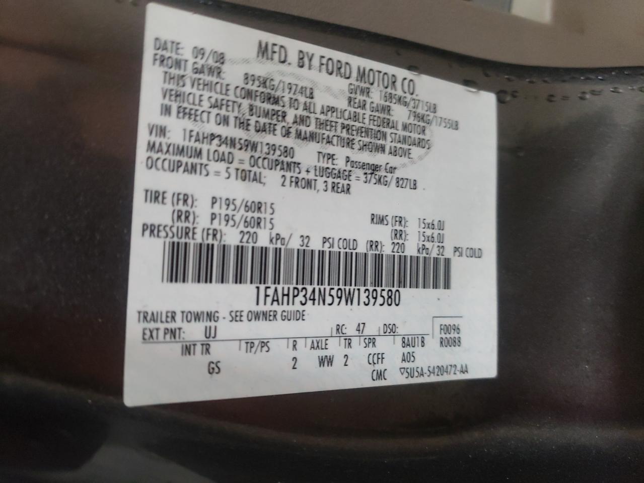 Photo 10 from auction – 2009 FORD FOCUS S with VIN 1FAHP34N59W139580