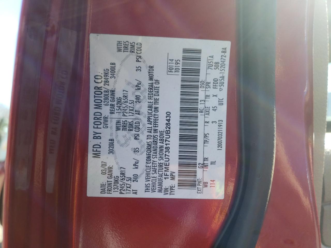 Photo 10 from auction – 2007 FORD EXPLORER with VIN 1FMEU73817UB28430