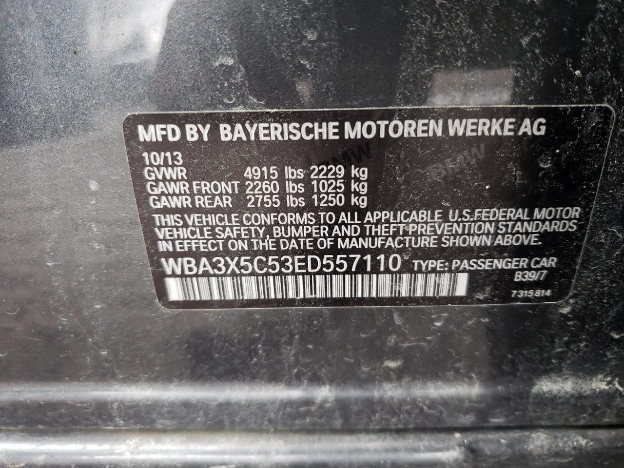 Photo 10 from auction – 2014 BMW 328 XIGT with VIN WBA3X5C53ED557110