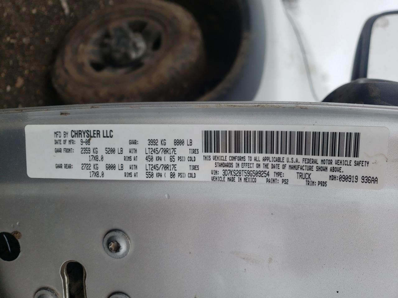 Photo 10 from auction – 2009 DODGE RAM 2500 with VIN 3D7KS28T59G509254
