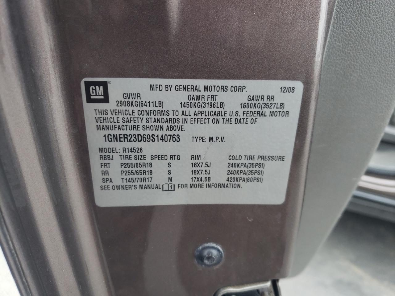 Photo 10 from auction – 2009 CHEVROLET TRAVERSE L with VIN 1GNER23D69S140763