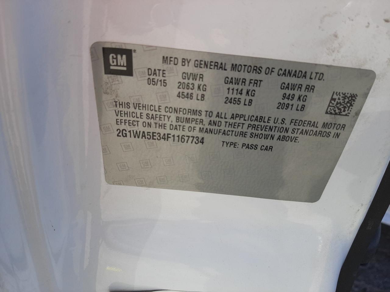 Photo 10 from auction – 2015 CHEVROLET IMPALA LIM with VIN 2G1WA5E34F1167734