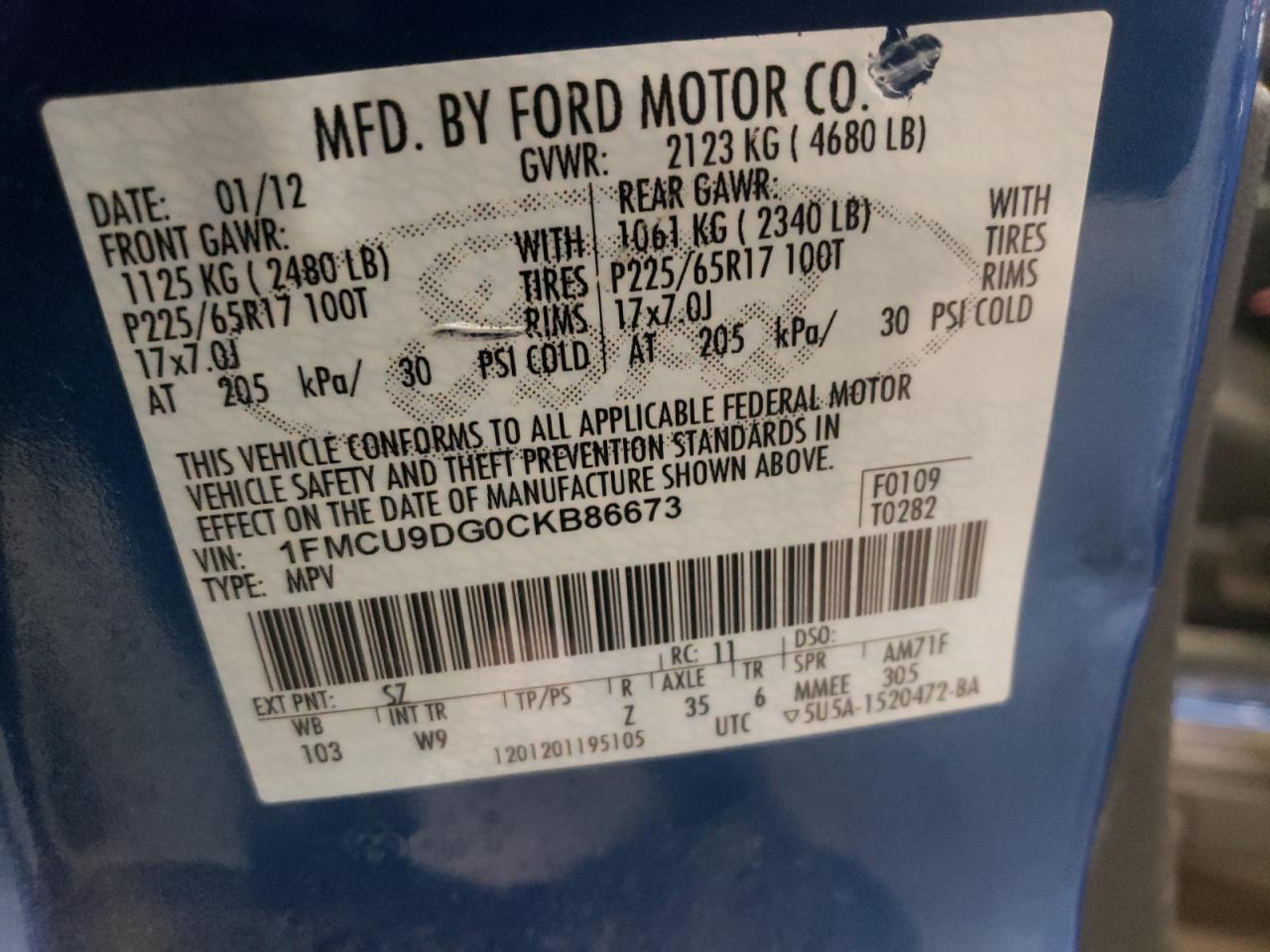 Photo 10 from auction – 2012 FORD ESCAPE XLT with VIN 1FMCU9DG0CKB86673