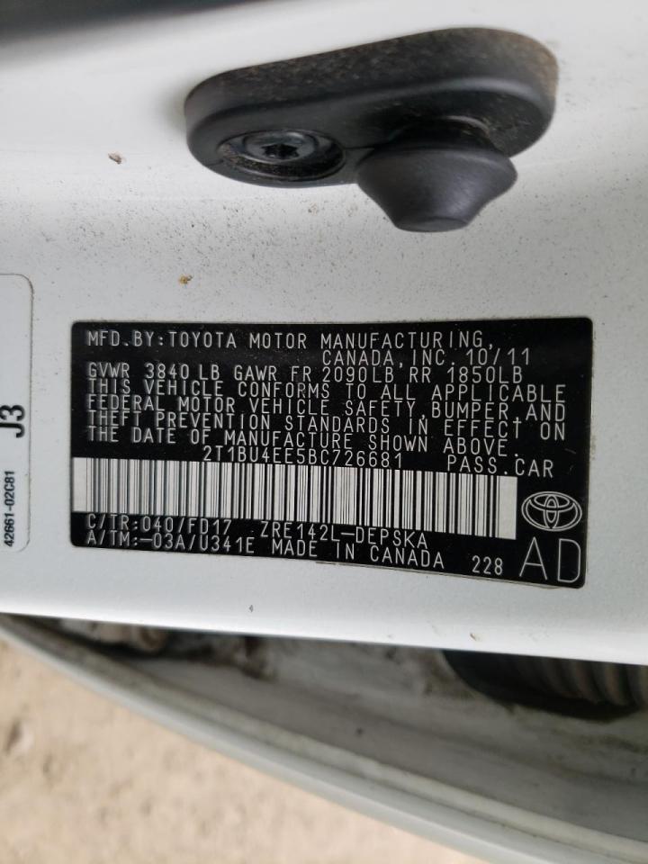 Photo 10 from auction – 2011 TOYOTA COROLLA BA with VIN 2T1BU4EE5BC726681