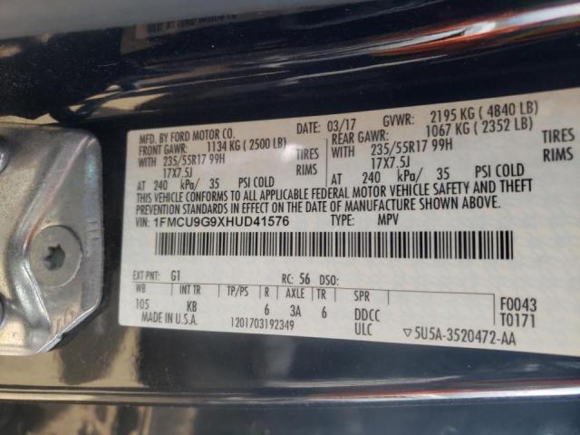 Photo 10 from auction – 2017 FORD ESCAPE SE with VIN 1FMCU9G9XHUD41576