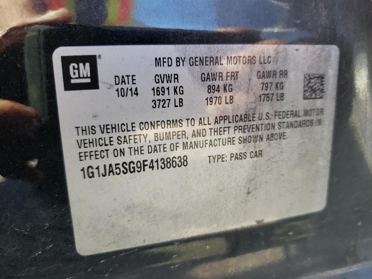 Photo 10 from auction – 2015 CHEVROLET SONIC LS with VIN 1G1JA5SG9F4138638