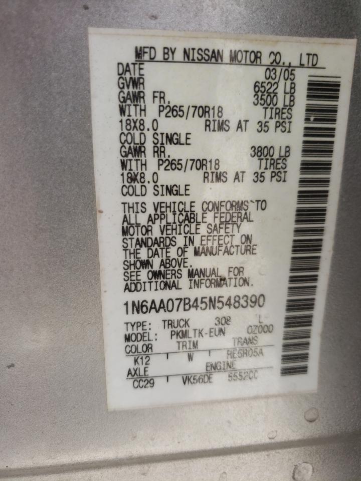 Photo 10 from auction – 2005 NISSAN TITAN XE with VIN 1N6AA07B45N548390