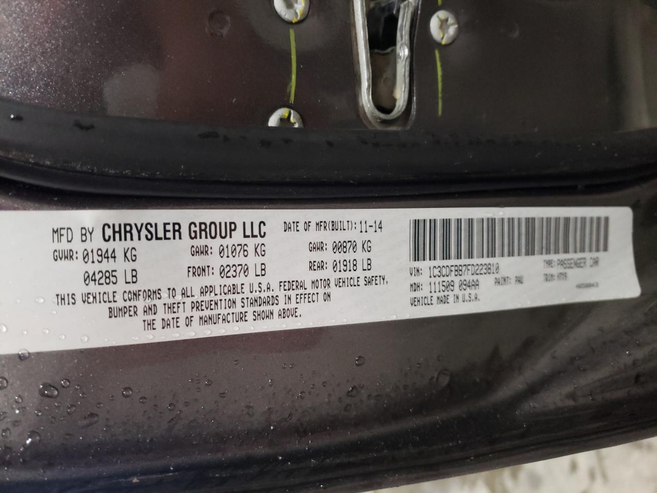 Photo 10 from auction – 2015 DODGE DART SXT with VIN 1C3CDFBB7FD223810
