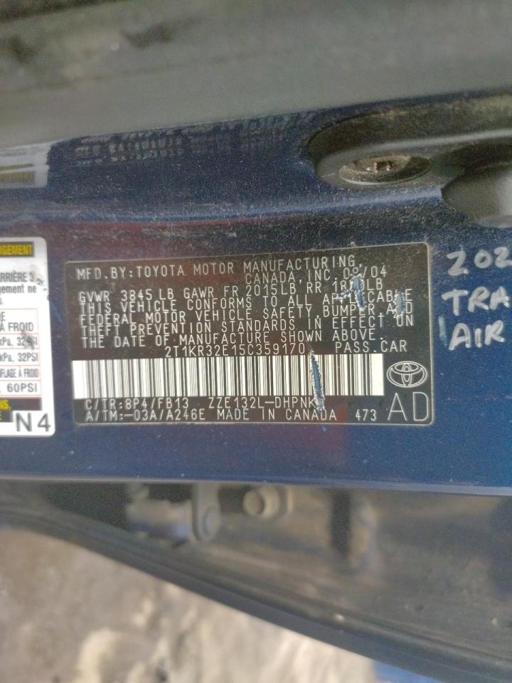 Photo 10 from auction – 2005 TOYOTA COROLLA MA with VIN 2T1KR32E15C359170