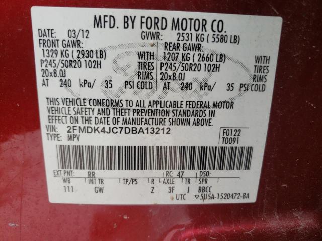 Photo 10 from auction – 2013 FORD EDGE SEL with VIN 2FMDK4JC7DBA13212