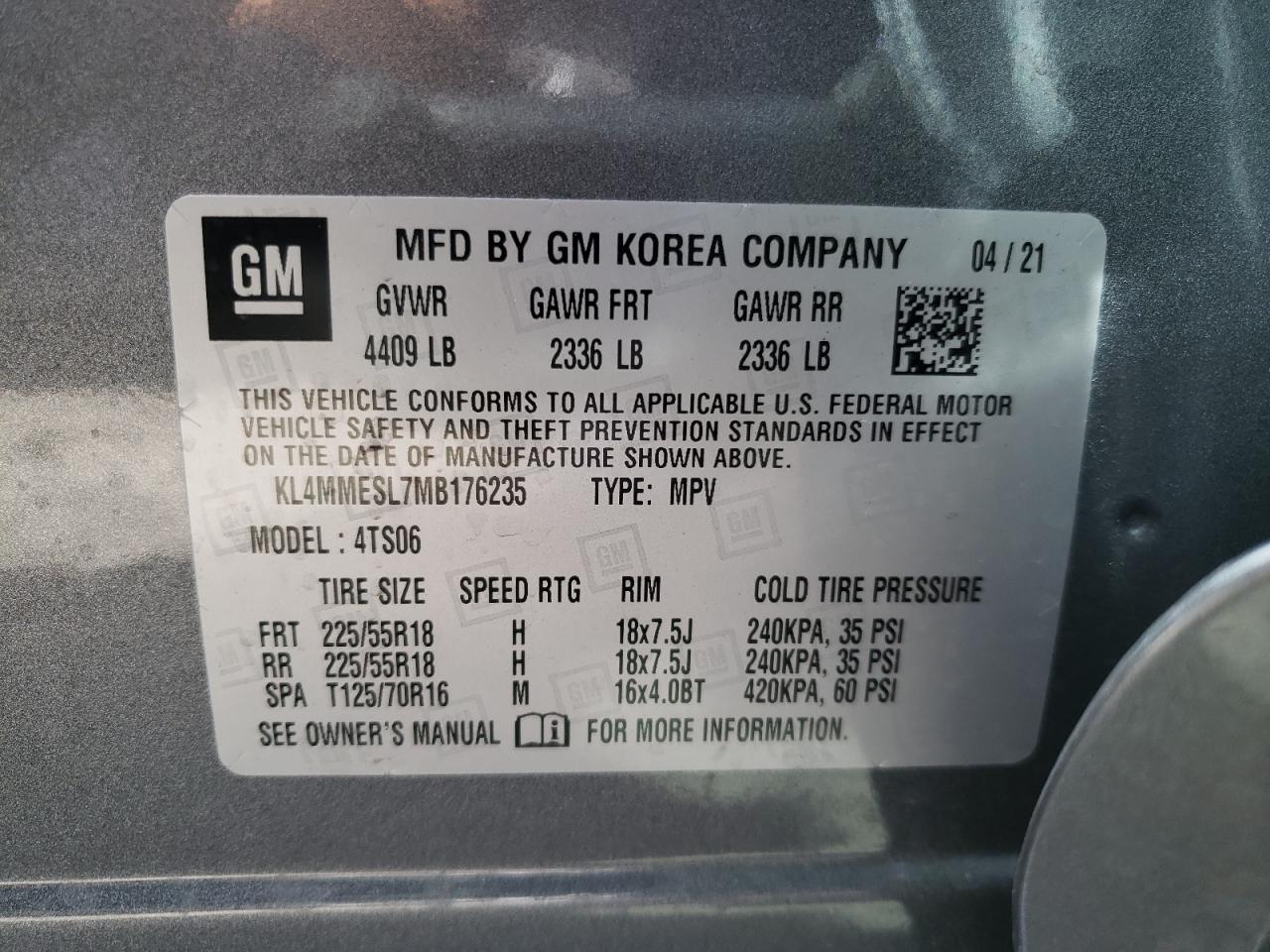 Photo 10 from auction – 2021 BUICK ENCORE GX with VIN KL4MMESL7MB176235