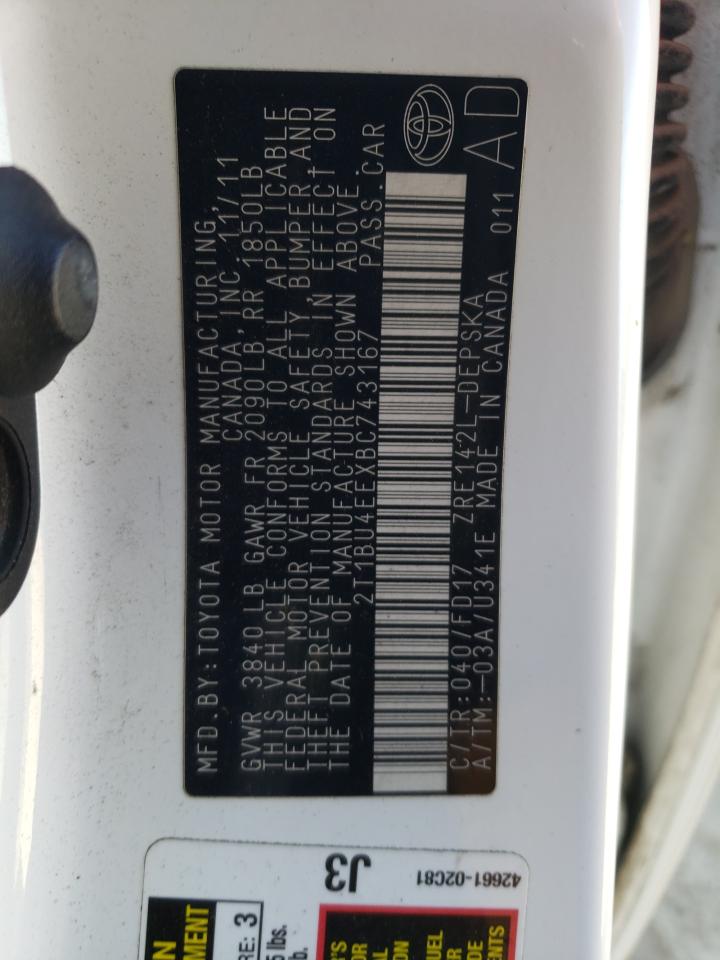 Photo 10 from auction – 2011 TOYOTA COROLLA BA with VIN 2T1BU4EEXBC743167