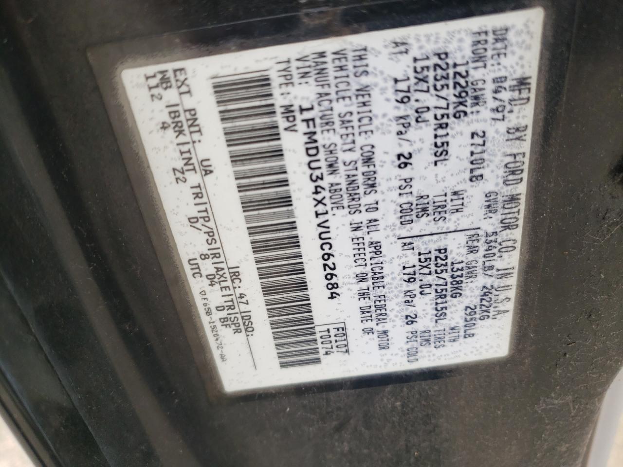 Photo 10 from auction – 1997 FORD EXPLORER with VIN 1FMDU34X1VUC62684