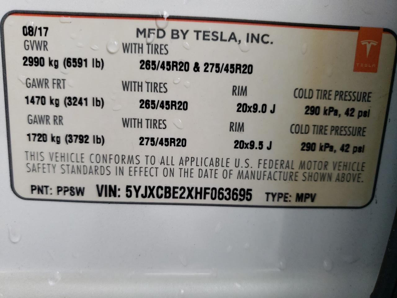 Photo 10 from auction – 2017 TESLA MODEL X with VIN 5YJXCBE2XHF063695