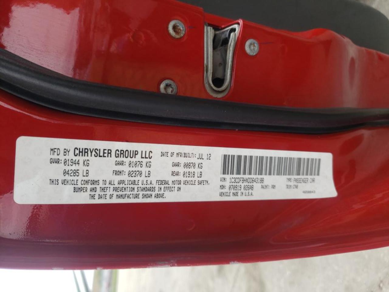Photo 10 from auction – 2013 DODGE DART SXT with VIN 1C3CDFBHXDD643188