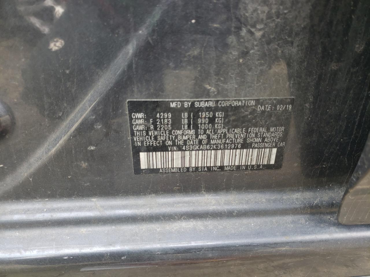 Photo 10 from auction – 2019 SUBARU IMPREZA with VIN 4S3GKAB62K3612976