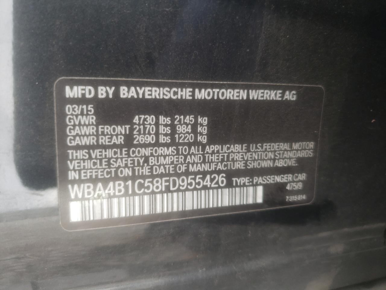 Photo 10 from auction – 2015 BMW 435 I GRAN with VIN WBA4B1C58FD955426
