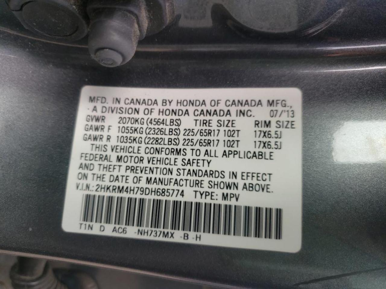 Photo 10 from auction – 2013 HONDA CR-V EXL with VIN 2HKRM4H79DH685774