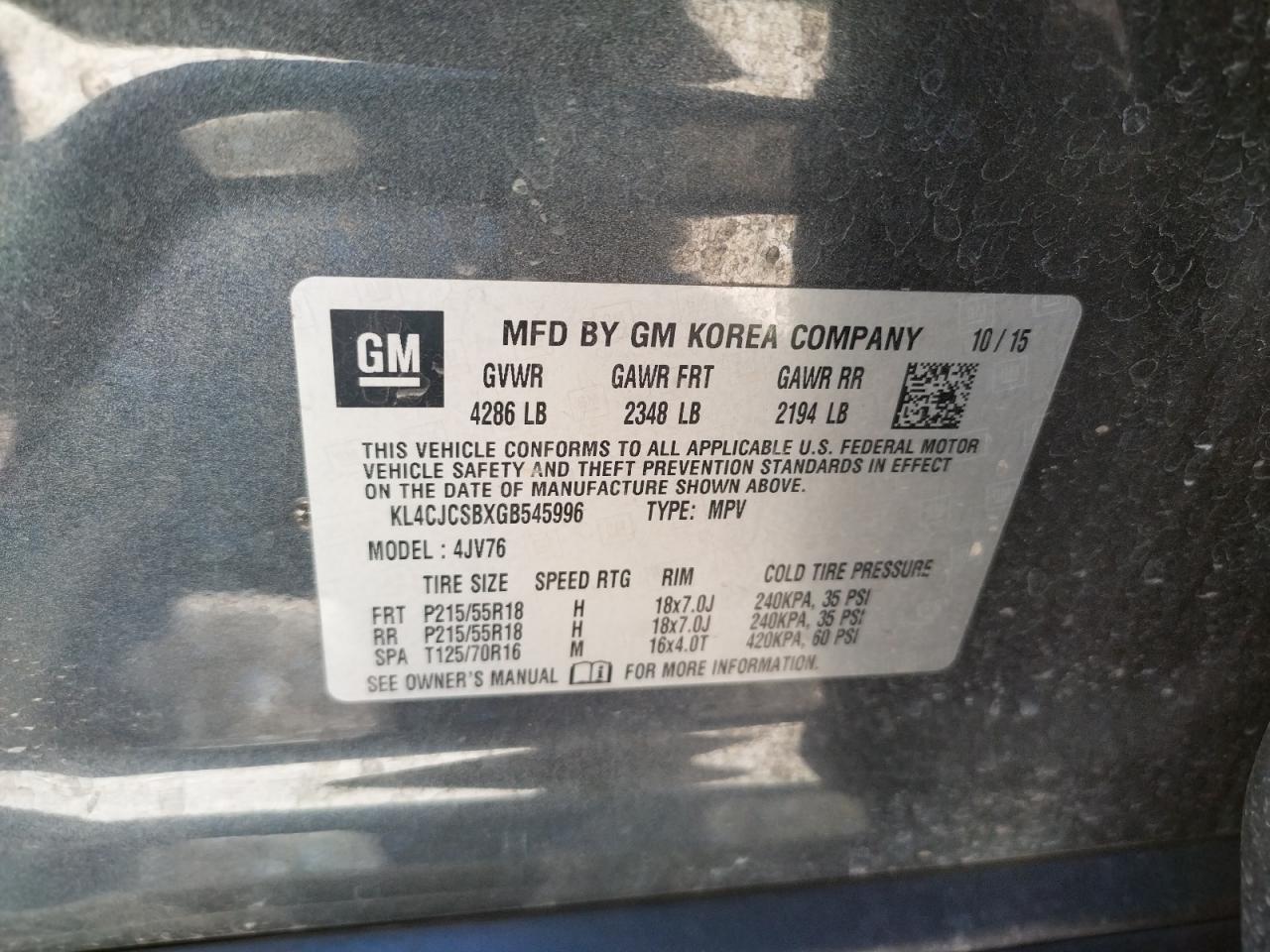 Photo 10 from auction – 2016 BUICK ENCORE with VIN KL4CJCSBXGB545996