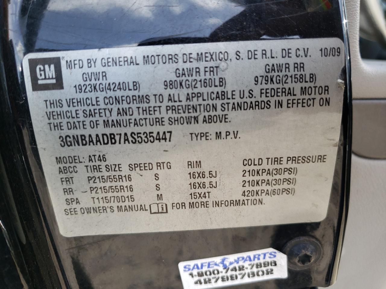 Photo 10 from auction – 2010 CHEVROLET HHR LS with VIN 3GNBAADB7AS535447