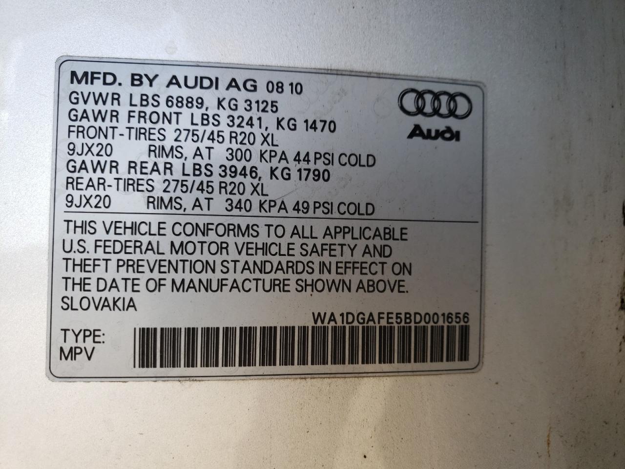 Photo 10 from auction – 2011 AUDI Q7 PRESTIG with VIN WA1DGAFE5BD001656