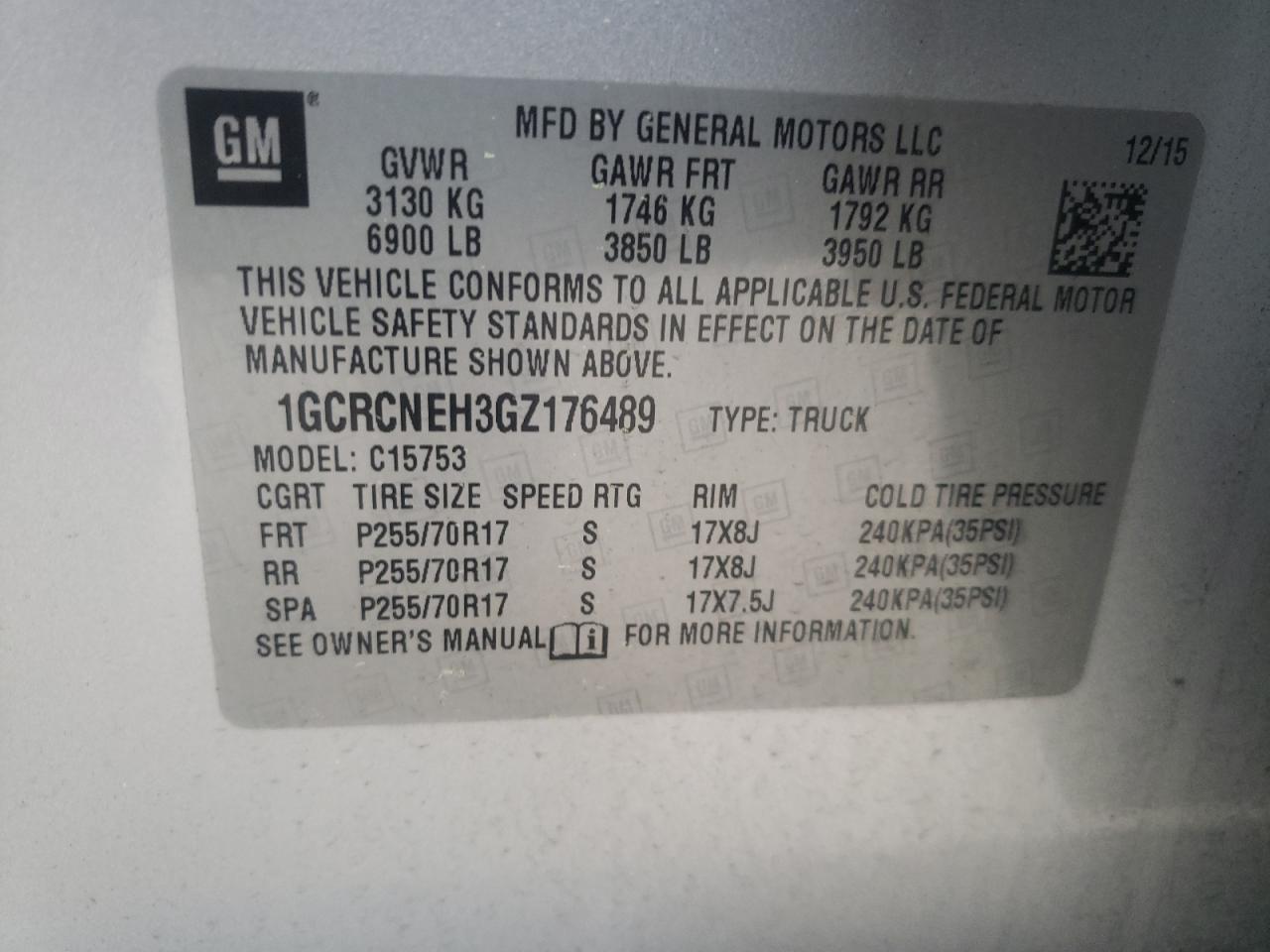 Photo 10 from auction – 2016 CHEVROLET SILVERADO with VIN 1GCRCNEH3GZ176489