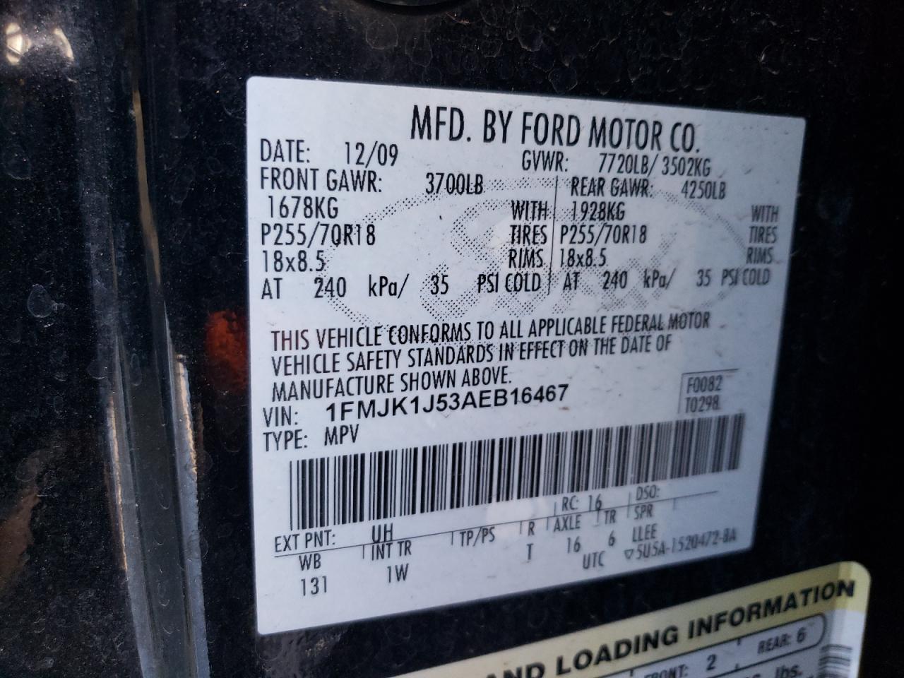 Photo 10 from auction – 2010 FORD EXPEDITION with VIN 1FMJK1J53AEB16467
