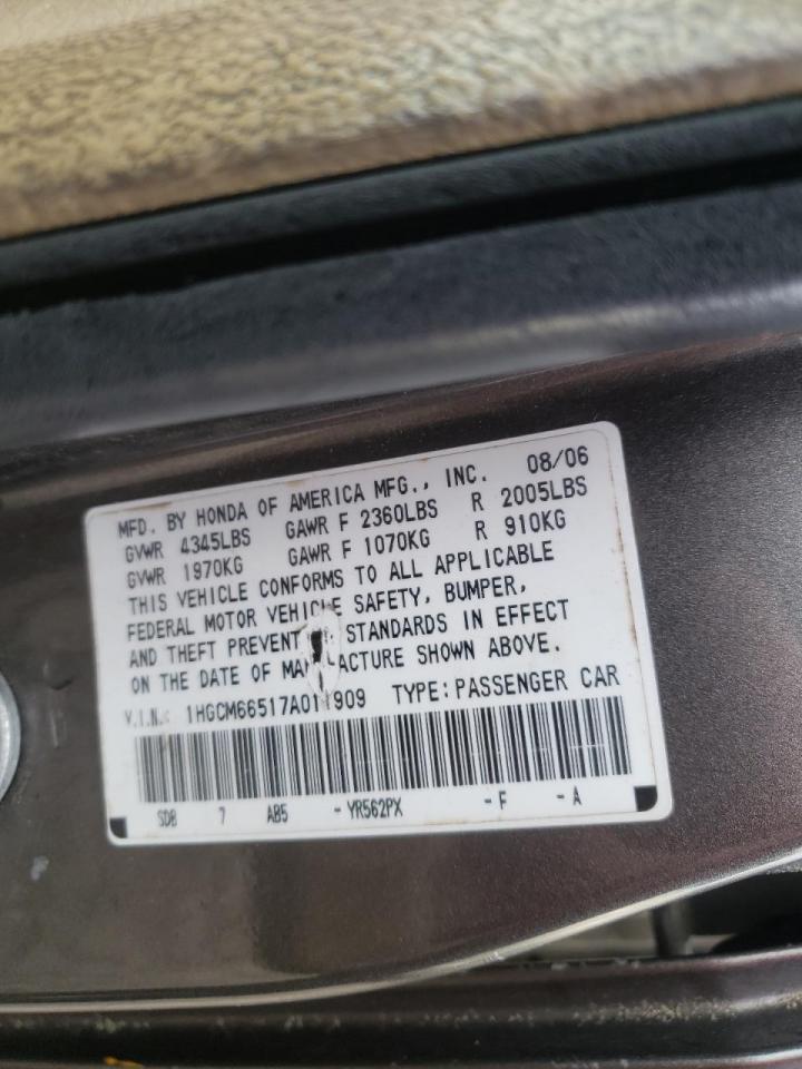 Photo 10 from auction – 2007 HONDA ACCORD EX with VIN 1HGCM66517A011909