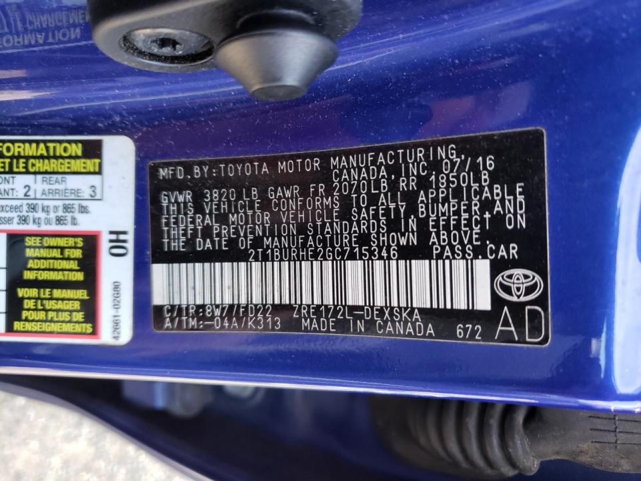 Photo 10 from auction – 2016 TOYOTA COROLLA L with VIN 2T1BURHE2GC715346