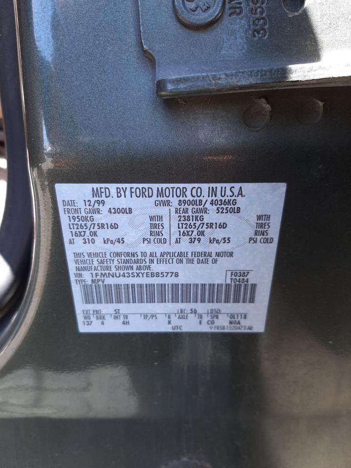 Photo 10 from auction – 2000 FORD EXCURSION with VIN 1FMNU43SXYEB85778